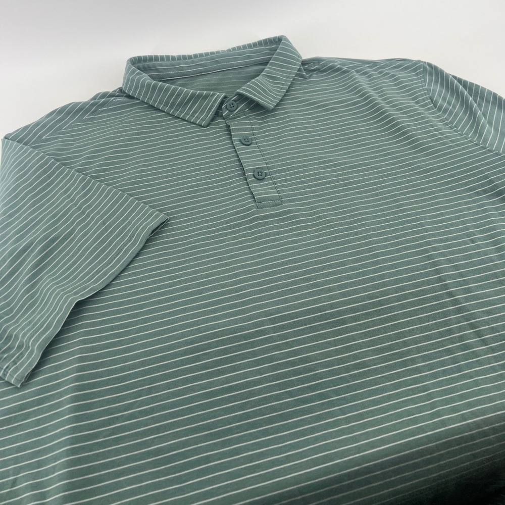 Lululemon Evolution Polo Shirt Mens XL Green White Striped Short Sleeve Golf Top